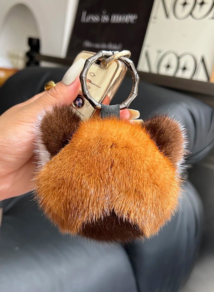 Aramu Fur material:100% real natural mink fur Cute Raccoon Doll Keychain Pendant Toys Keyring Handbag Charm Ornament Pompom Plush Jewelry Gifts - Image 5
