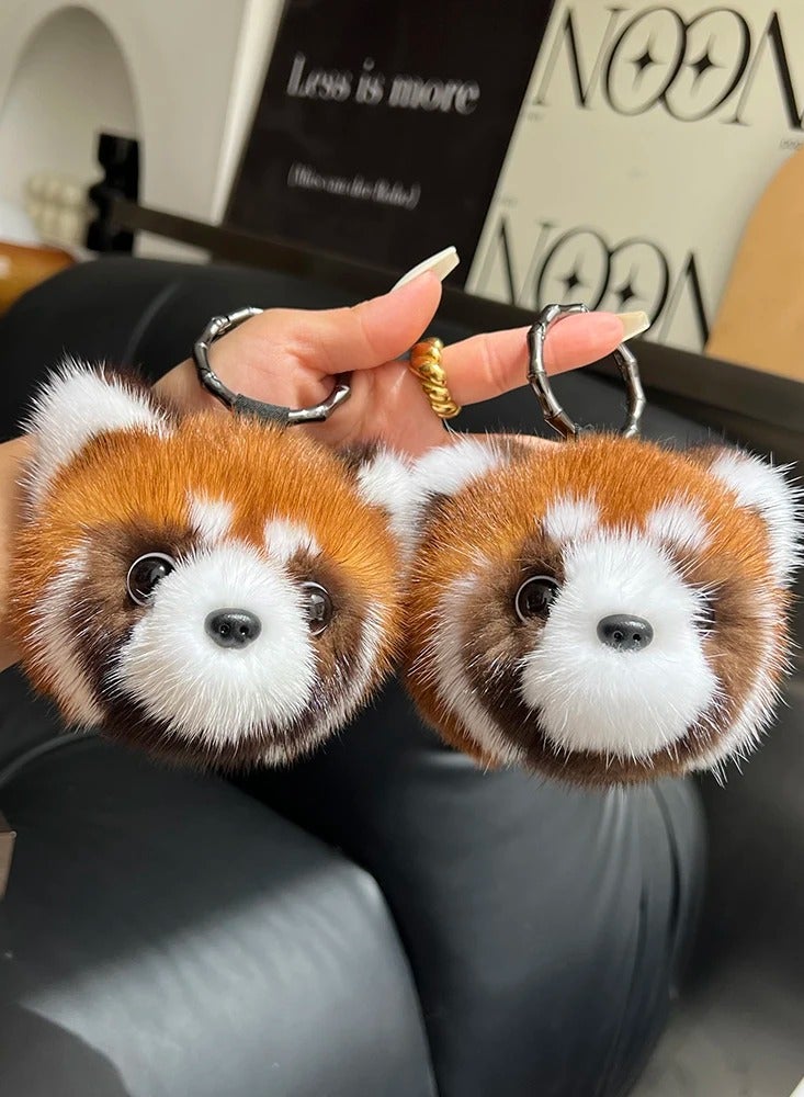 Aramu Fur material:100% real natural mink fur Cute Raccoon Doll Keychain Pendant Toys Keyring Handbag Charm Ornament Pompom Plush Jewelry Gifts - Image 2
