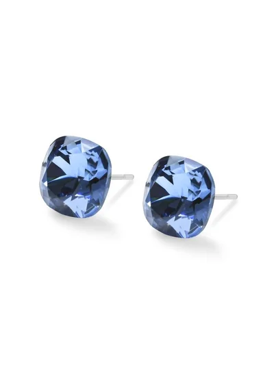 Seona Seona Sophia 10mm Cushion Cut Crystal Earrings – Hypoallergenic Stud Earrings for Women, Tarnish‑Free Stainless Steel Jewelry for Sensitive Ears - Light Sapphire