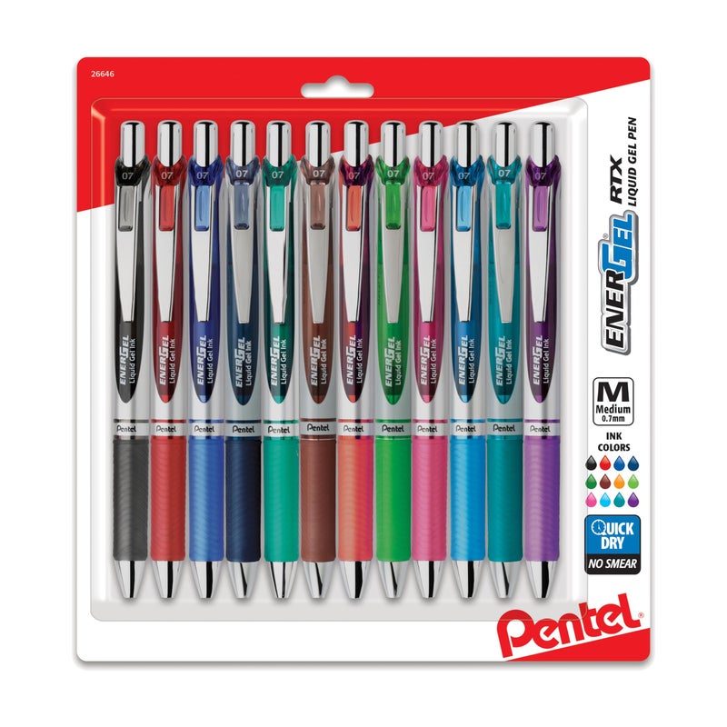 PentelÂ® EnerGelâ„¢ RTX Retractable Liquid Gel Pens, Medium Point, 0.7 mm, Assorted Colors, Pack Of 12 Pens - Image 1