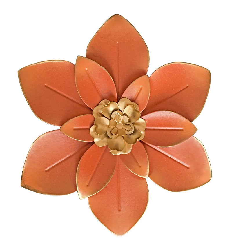 Picfarce Metal Flower Wall Art Decor, 10â€œ Rustic Modern Floral Sculpture, Distressed Iron Wall Hanging Home Decoration Accent Artworks for Indoor Kitchen Bedroom Living Room Office Outdoor Garden Patio - Image 1