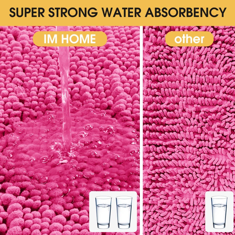 ACCUMTEK Upgrade Extra Large Shiny Pink Bathroom Rug Set 3 Pieces Ultra Soft, Thick Absorbent Bath Mats, Non Slip Chenille Toilet Mat for Bathroom, Bedroom, Kitchen - Image 3