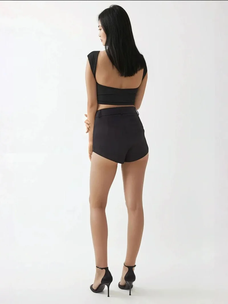 Hiccup Black High Waist Straight Leg Shorts for Women | Best Price UAE