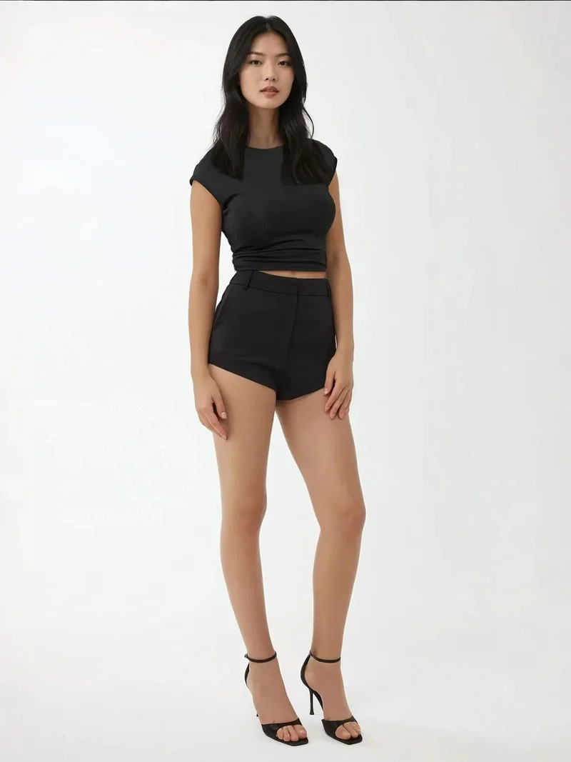 Hiccup Black High Waist Straight Leg Shorts for Women | Best Price UAE