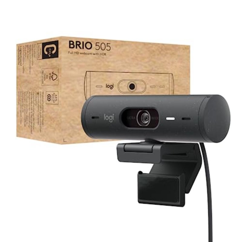 كاميرا ويب Brio 505 Full HD لمؤتمرات الفيديو، هيكل بلاستيكي، لون أسود، تصحيح تلقائي للضوء وتأطير تلقائي - Image 1