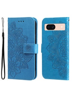 Case Cover For Google Pixel 8a 7-petal Flowers Embossing Leather Phone Case Blue