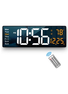 TIGER Digital Wall Clock Large Display, 16.2 Inch | LED Digital Clock with Remote Control | Automatic Brightness Dimmer | Date, Week & Temperature Display | Modern Living Room Decor | Orange  - Image 1