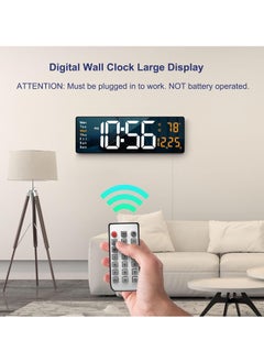 TIGER Digital Wall Clock Large Display, 16.2 Inch | LED Digital Clock with Remote Control | Automatic Brightness Dimmer | Date, Week & Temperature Display | Modern Living Room Decor | Orange  - Image 2