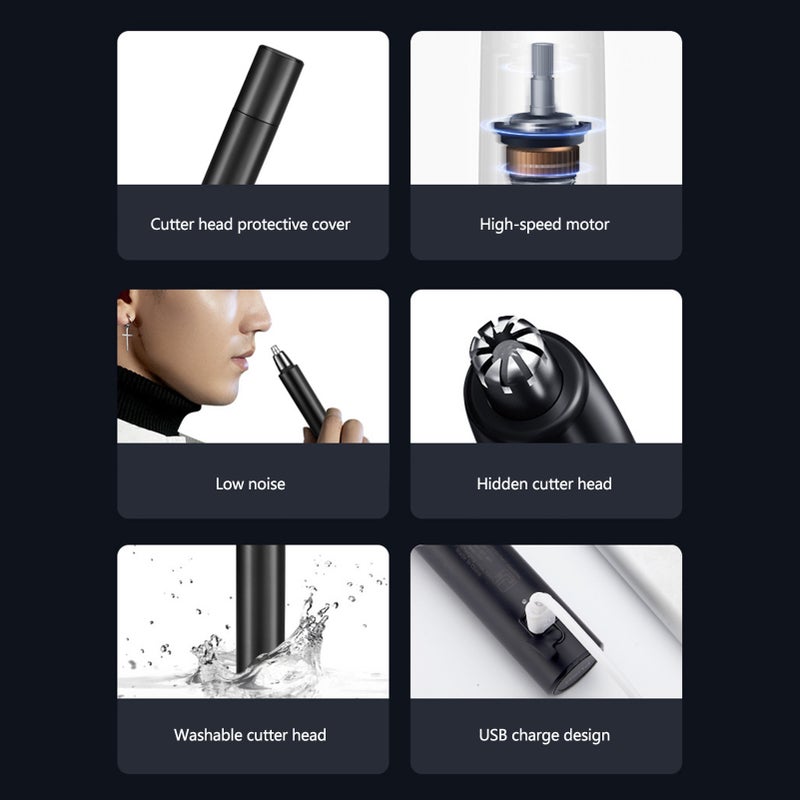 Electric Nose Hair Trimmer with Lid High-speed Motor Washable Invisible Cutter Head USB Portable - Image 4