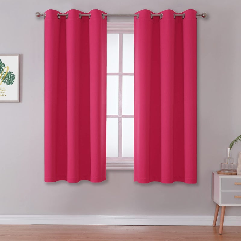 DUALIFE Solid Blackout Curtain Panels for Living Room 45 Inch Length Hot Pink Thermal Insulated Room Darkening Curtains Grommet Top 38x45 Raspberry Sorbet