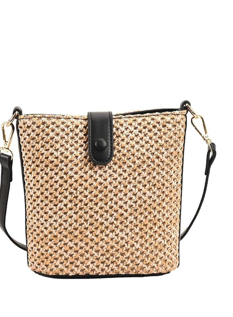Excefore Women Straw Crossbody Bag, Woven Crossbody Bucket Bag, Holiday Beach Hobo Bag, Lovely Straw Travel Bag Crossbody Bag, Bohemian Beach Bag, Suitable for Women Girl Gift - Image 1