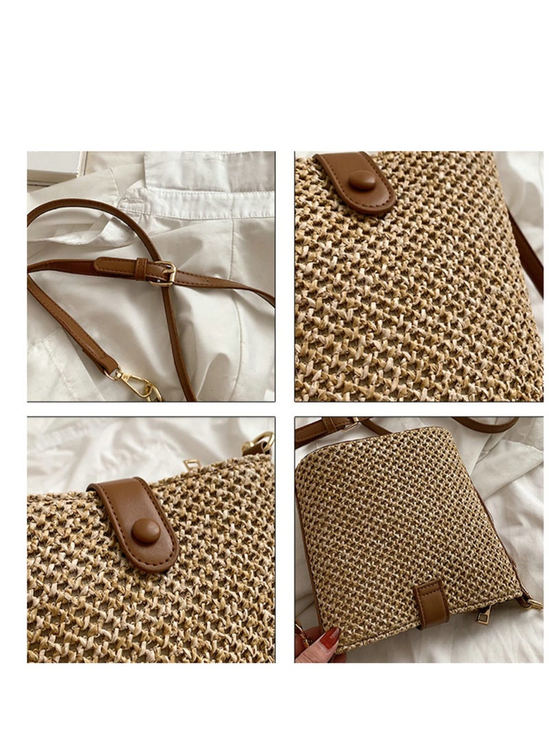 Excefore Women Straw Crossbody Bag, Woven Crossbody Bucket Bag, Holiday Beach Hobo Bag, Lovely Straw Travel Bag Crossbody Bag, Bohemian Beach Bag, Suitable for Women Girl Gift - Image 5