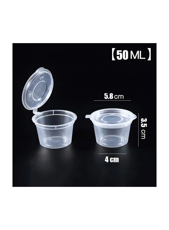 100-Pieces/Set Disposable Soy Sauce Cup with Connected Buckle Cover,50ML Portable Storage Box with Lid - Image 3