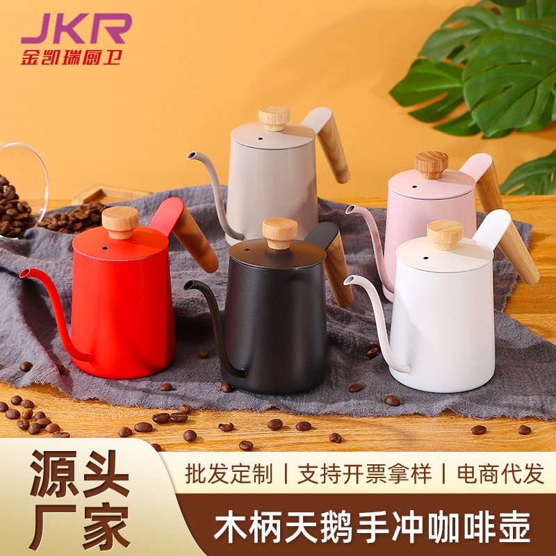Household Stainless Steel Coffee Hand Pot Western-Style Thin Mouth Long-Spout Wooden Handle With Lid Milk Teapot Hanging Ear Dripping Teapot - Image 2