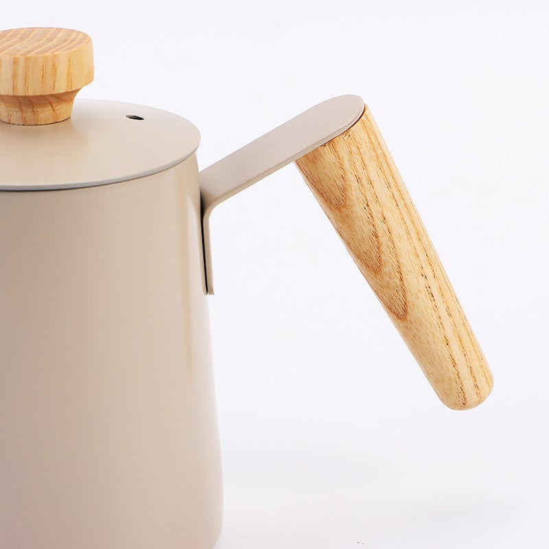Household Stainless Steel Coffee Hand Pot Western-Style Thin Mouth Long-Spout Wooden Handle With Lid Milk Teapot Hanging Ear Dripping Teapot - Image 3