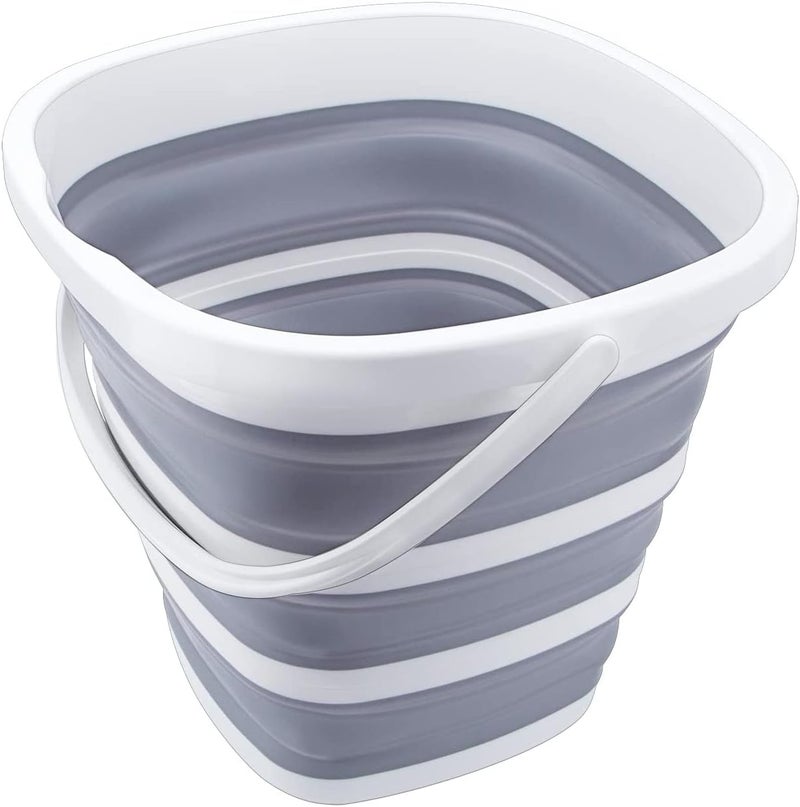 Arabest Collapsible Bucket, 10L Foldable Portable Cleaning Bucket with Handle, Plastic Bucket Space Saving for Outdoor Garden Camping Fishing Car Wash (Square-gray) - Image 1