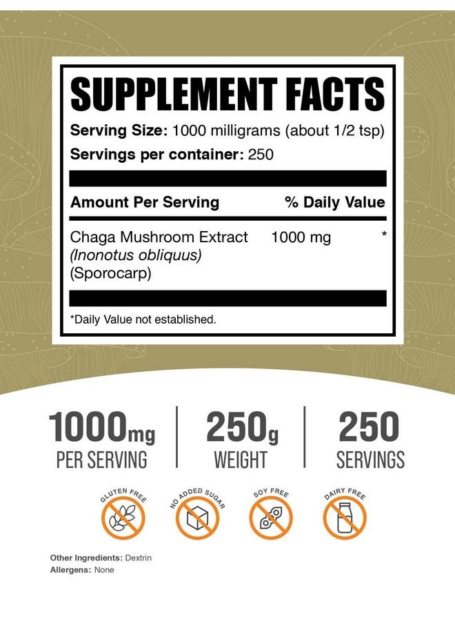 BulkSupplements.com Chaga Mushroom Extract Powder - Superfood Supplement, Chaga Mushrooms Powder - Gluten Free, 1g per Serving, 250g (8.8 oz) (Pack of 1) - Image 2