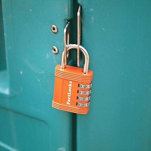 FortLocks Padlock - 4 Digit Combination Lock for Gym Outdoor & School Locker, Fence, Case & Shed – Heavy Duty Resettable Set Your Own Combo – Waterproof & Weatherproof (2 Pack - Orange) - Image 3