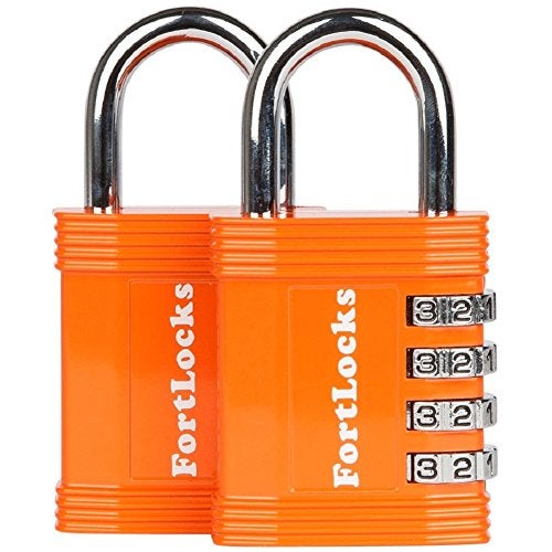FortLocks Padlock - 4 Digit Combination Lock for Gym Outdoor & School Locker, Fence, Case & Shed – Heavy Duty Resettable Set Your Own Combo – Waterproof & Weatherproof (2 Pack - Orange) - Image 1