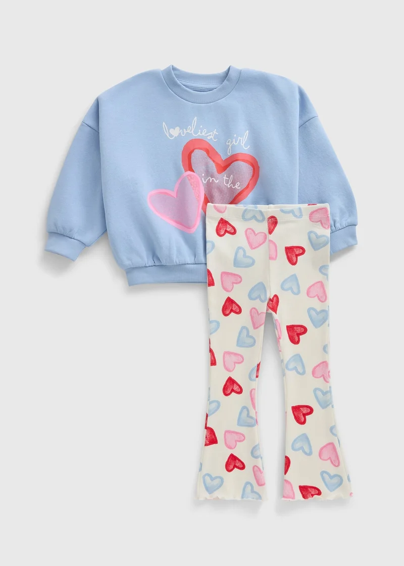 Matalan Girls Blue Heart Sweatshirt & Flare Set