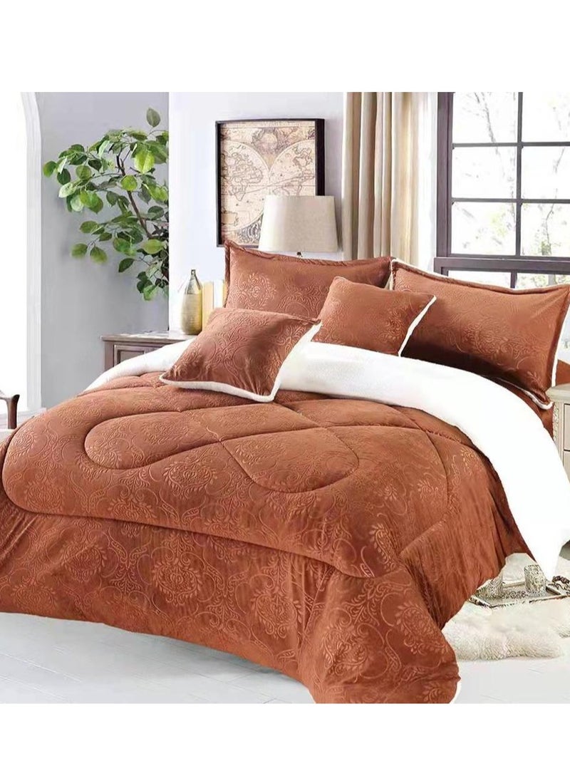 Dream Bell DREAM BELL 6 PC KINGSIZE SOFT & FLUFFY VELVET/FUR COMFORTER SET BROWN 