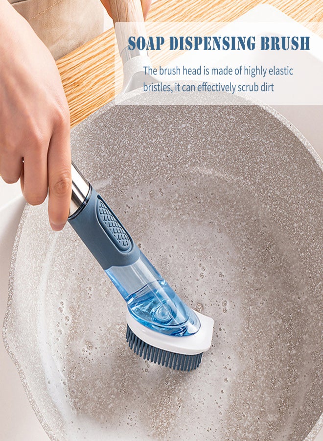Soap Dispensing Brush Kitchen Brush with Stand 3 Brush Dish Brush with Soap Dispenser for Pot Pan Dishes Sink Bathroom Cleaning - Image 4