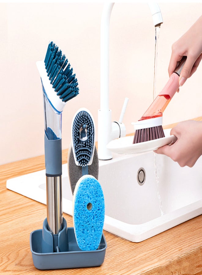Soap Dispensing Brush Kitchen Brush with Stand 3 Brush Dish Brush with Soap Dispenser for Pot Pan Dishes Sink Bathroom Cleaning - Image 3