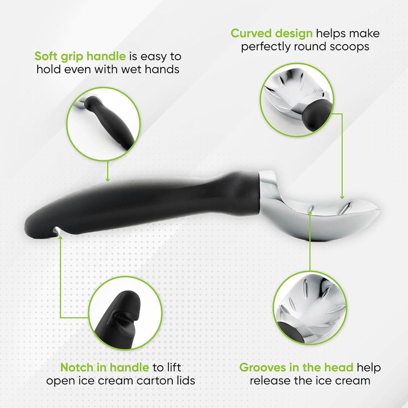 Spring Chef Heavy Duty Ice Cream Scoop with Comfortable Handle - Professional Ice Cream Scooper for Gelato, Sorbet, Cookie Dough, Melon, Frozen Yogurt - Dishwasher Safe Metal Kitchen Tool - Black - Image 3