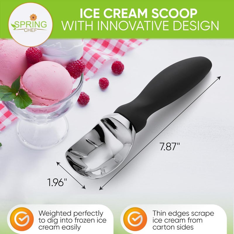 Spring Chef Heavy Duty Ice Cream Scoop with Comfortable Handle - Professional Ice Cream Scooper for Gelato, Sorbet, Cookie Dough, Melon, Frozen Yogurt - Dishwasher Safe Metal Kitchen Tool - Black - Image 2