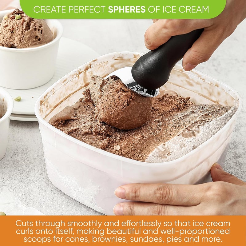 Spring Chef Heavy Duty Ice Cream Scoop with Comfortable Handle - Professional Ice Cream Scooper for Gelato, Sorbet, Cookie Dough, Melon, Frozen Yogurt - Dishwasher Safe Metal Kitchen Tool - Black - Image 4
