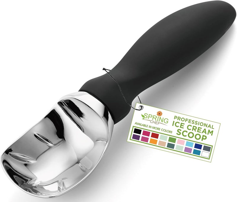 Spring Chef Heavy Duty Ice Cream Scoop with Comfortable Handle - Professional Ice Cream Scooper for Gelato, Sorbet, Cookie Dough, Melon, Frozen Yogurt - Dishwasher Safe Metal Kitchen Tool - Black - Image 1
