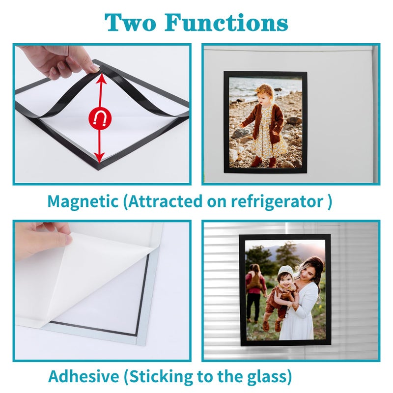 CRUGLA 8x10 Magnetic Picture Frames for Refrigerator, 4 Packs 8 By 10 Picture Frame with Self-Adhesive Backing Set for Glass Window Door Cubicle Tile Wall, Black - Image 3