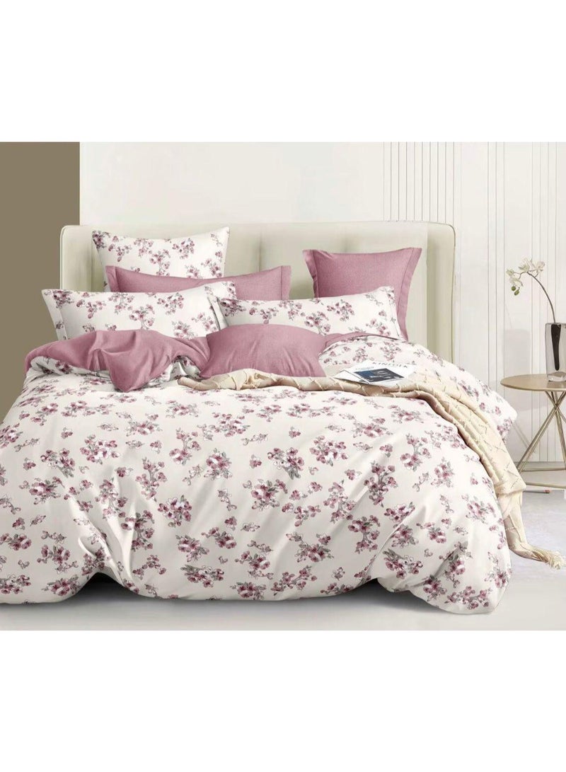 طقم مفروشات فاخر بحجم كينج مكون من 6 قطع - تصميم بسيط، غطاء لحاف 220×240 سم مع شرشف مطاطي و4 أغطية وسائد