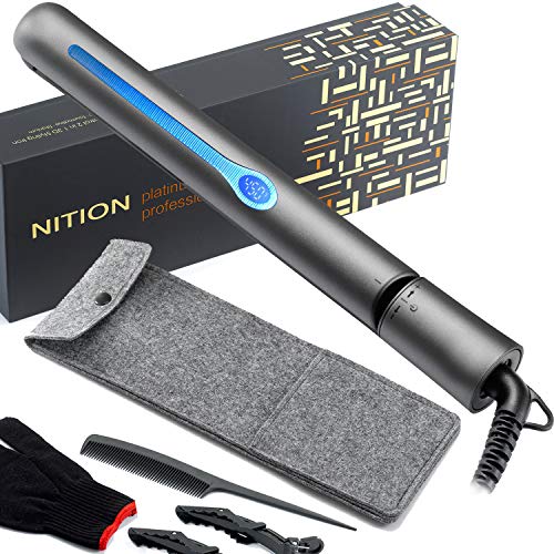 NITION مكواة شعر نيتون سيراميك تورمالين مع شاشة LCD لتصفيف الشعر، تسخين سريع MCH لتصفيف صحي. 6 مستويات حرارة 265-450°F قابلة للتعديل لجميع أنواع الشعر. حقيبة سفر مرفقة. سوداء - Image 1