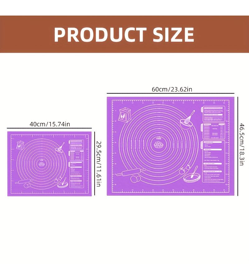 1 2pcs Silicone Reusable Rolling Pin Mat Nonstick Non Slip Dough Kneading Mat For Making Pie Cookies Desserts Holiday Baking Large Pastry Board Baking Mat - Image 3