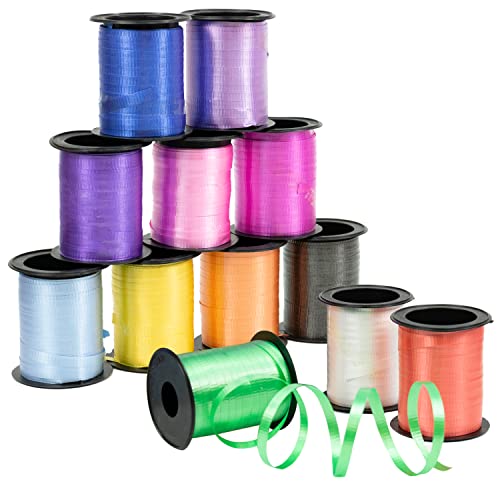 GIFTEXPRESS 12 Rolls Crimped Curling Ribbon Balloon Strings, Assorted Vivid Colors, 3/16" x 60 Ft per Rolls for Balloon Ties, Arts & Crafts, Gift Wrapping, Florists, Party Decoration - Image 1