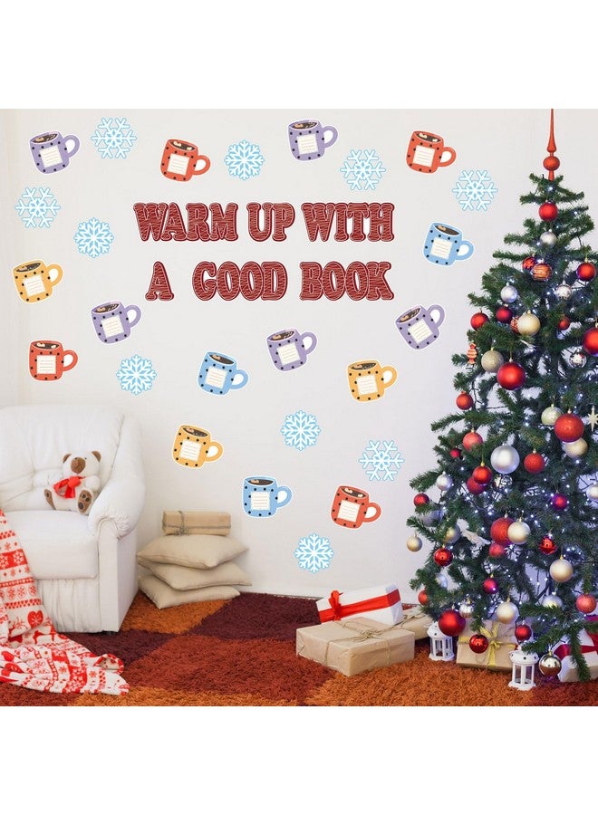 تاوباري مجموعة من 70 قطعة من قوالب لوحة الإعلانات على شكل رقاقات ثلج لفصل الشتاء وعيد الميلاد ورجل الثلج والبطاريق وقواطع الكاكاو الساخن لتزيين الفصول الدراسية لفصل الشتاء وعيد الميلاد والمدرسة والمنزل والجدار (بأسلوب الكاكاو الساخن) - Image 5