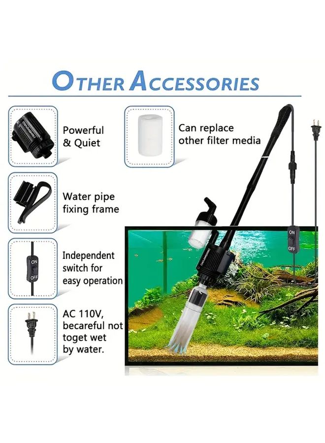 منظف الحصى الأسود الكهربائي المتكامل لحوض السمك - أداة تنظيف فعالة - Image 3