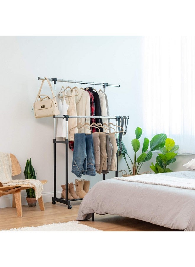 IRIS IRIS USA Portable Double-Rod Height Adjustable Clothes Rack with Extendable Bar and Lockable Wheels, Rolling Garment, Double Rod Wardrobe Rack, Easy Assemble, for Clothes, Belts, Shoes, and Bags  - Image 2
