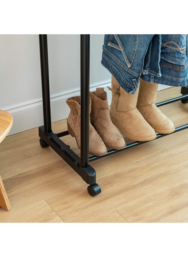 IRIS IRIS USA Portable Double-Rod Height Adjustable Clothes Rack with Extendable Bar and Lockable Wheels, Rolling Garment, Double Rod Wardrobe Rack, Easy Assemble, for Clothes, Belts, Shoes, and Bags  - Image 4