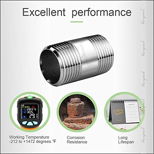 Horiznext stainless steel 304 pipe nipple npt 1/2 male threaded cast fitting, 2 inches length tube sleeve extension connector, schedule 40 conduit hose adapter - Image 3