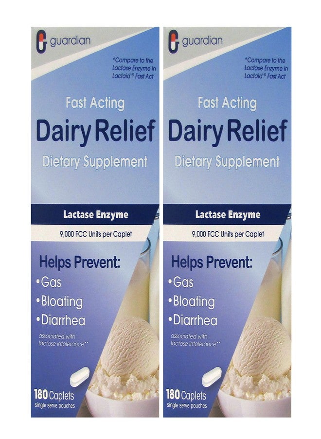 guardian Dairy Relief Fast Acting Lactase, 360 Caplets, 9000 FCC Maximum Strength, Lactose Intolerance Pills, Lactase Enzyme Supplement (360 CT) - Image 1