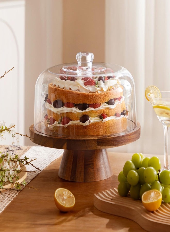 Famyards Farmyards Acacia Wood Cake Stand with Acrylic Dome Lid - 12in Acacia Wood 2-in-1 Footed Round Cake Holder, Cake Plate Display with Cover for Baking Gifts, Large Dessert Table Display Set & Charcuterie Board for Parties - Image 5