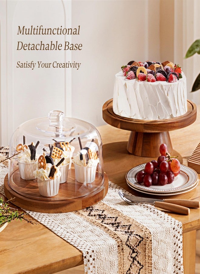 Famyards Farmyards Acacia Wood Cake Stand with Acrylic Dome Lid - 12in Acacia Wood 2-in-1 Footed Round Cake Holder, Cake Plate Display with Cover for Baking Gifts, Large Dessert Table Display Set & Charcuterie Board for Parties - Image 4