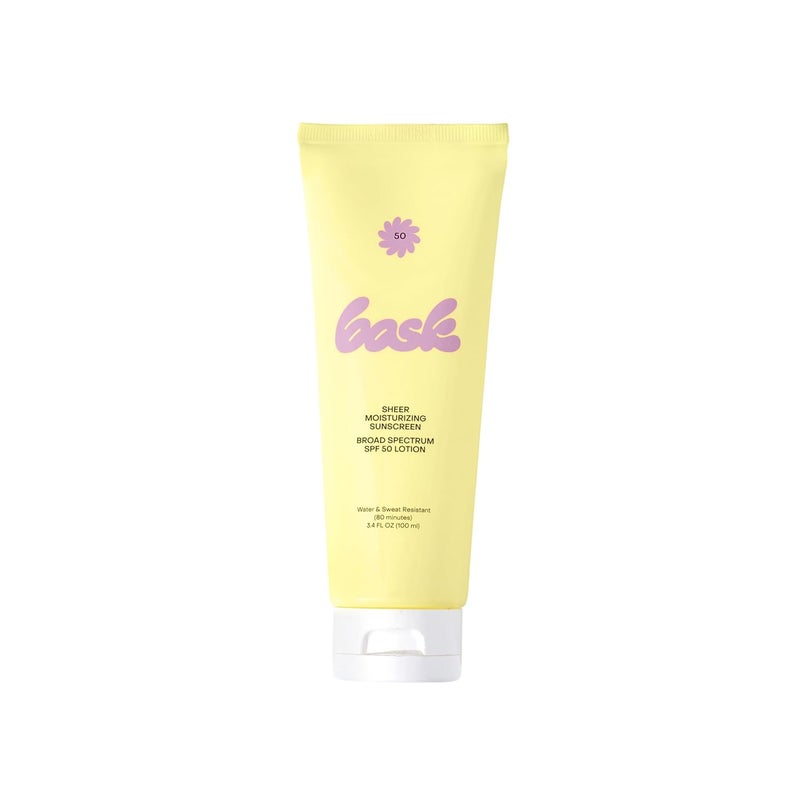 Bask Suncare SPF 50 Sheer Moisturizing Sunscreen Lotion  Broad Spectrum UVAUVB Protection Dermatologist Recommended Hydrating Lightweight  Fast Absorbing No White Cast Travel Size 34 fl oz
