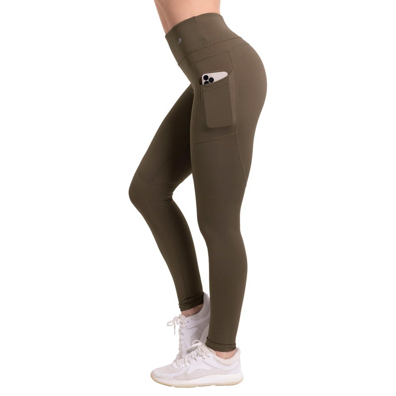 CompressionZ Women's Compression Leggings High Waisted Performance Shaping Gym, Pilates, Travel, Yoga, Workout Pants W/Pockets Olive Brown Large - Image 1