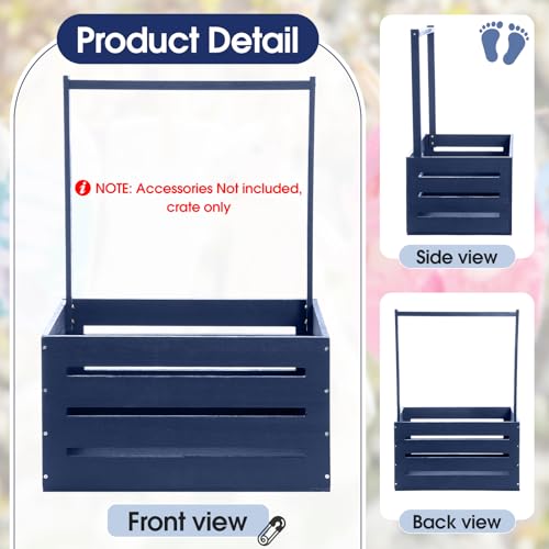 Suzile Wooden Baby Shower Crate Closet Wood Basket for Gifts with Handle Boy Girl Clothes Gender Reveal Storage Box for Newborn New ParentNavy Blue - Image 3
