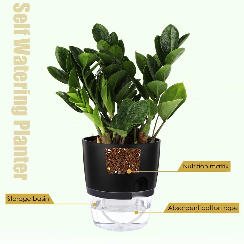Vanavazon 6 Inch Self Watering Planter Pots for Indoor Plants, 3 Pack African Violet Pots with Wick Rope-Black - Image 2