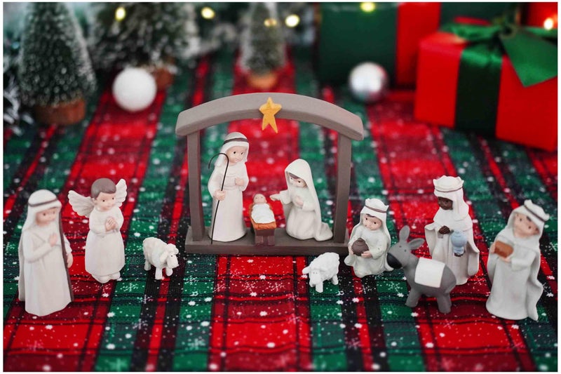 PlentifulHome 12-Piece Resin Christmas Nativity Scene Set – Miniature Holy Family Figurines with Manger and Animals, Indoor Holiday Tabletop Display - Image 2