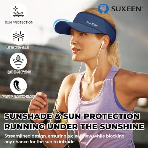 Sukeen Sports Sun Visor Men Women Lightweight Packable Cooling Stretchy Visor Hat for Running, Tennis, Golf Navy Blue - Image 2